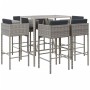 Gartentisch und Hochhocker und Kissen 7 Stück graues PE-Rattan von vidaXL, Gartensets - Ref: Foro24-3200660, Preis: 585,69 €,...