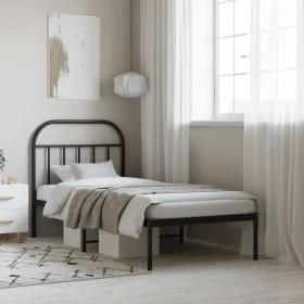 Bed frame with black metal headboard 90x200 cm by vidaXL, Beds and slatted bases - Ref: Foro24-353628, Price: 108,50 €, Disco...