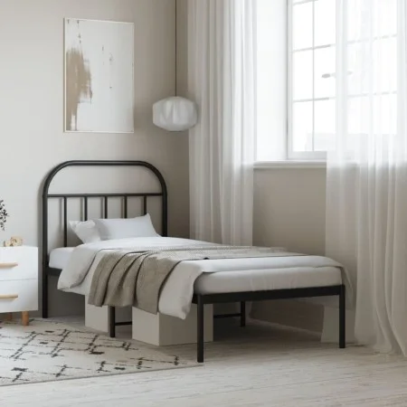 Bed frame with black metal headboard 90x200 cm by vidaXL, Beds and slatted bases - Ref: Foro24-353628, Price: 105,46 €, Disco...