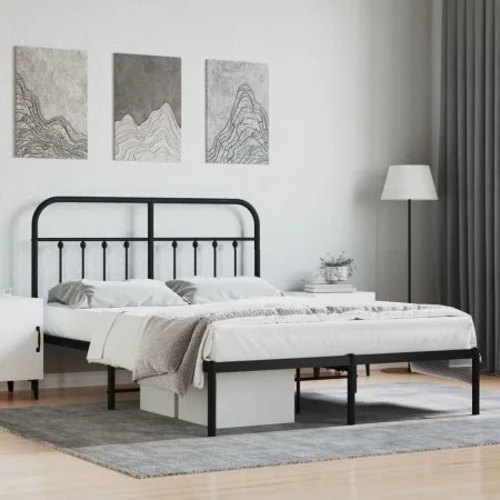 Bed frame with black metal headboard 135x190 cm by vidaXL, Beds and slatted bases - Ref: Foro24-352577, Price: 109,83 €, Disc...