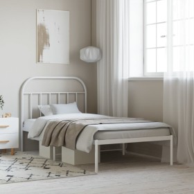 Metallbettgestell mit weißem Kopfteil 107x203 cm von vidaXL, Betten und Lattenroste - Ref: Foro24-353680, Preis: 76,80 €, Rab...