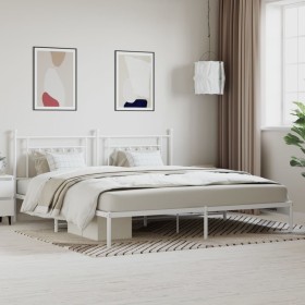 Estructura de cama de metal con cabecero blanco 193x203 cm de vidaXL, Camas y somieres - Ref: Foro24-353592, Precio: 108,20 €...