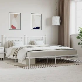 Metal bed frame with white headboard 193x203 cm by vidaXL, Beds and slatted bases - Ref: Foro24-353592, Price: 106,71 €, Disc...