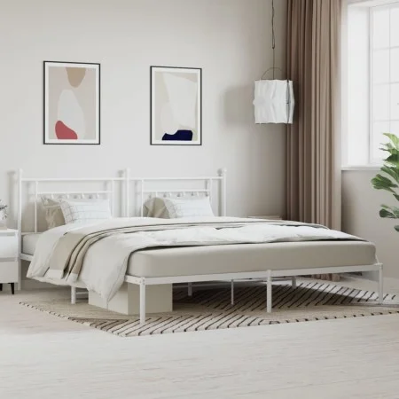 Estructura de cama de metal con cabecero blanco 193x203 cm de vidaXL, Camas y somieres - Ref: Foro24-353592, Precio: 106,71 €...
