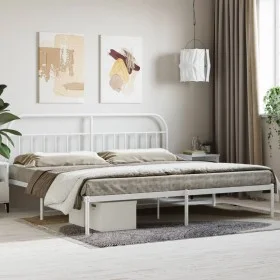 Bettgestell aus Metall mit weißem Kopfteil 193x203 cm von vidaXL, Betten und Lattenroste - Ref: Foro24-353690, Preis: 99,43 €...