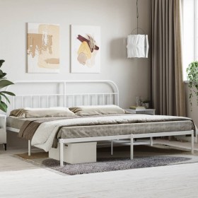 Metal bed frame with white headboard 193x203 cm by vidaXL, Beds and slatted bases - Ref: Foro24-353690, Price: 100,70 €, Disc...