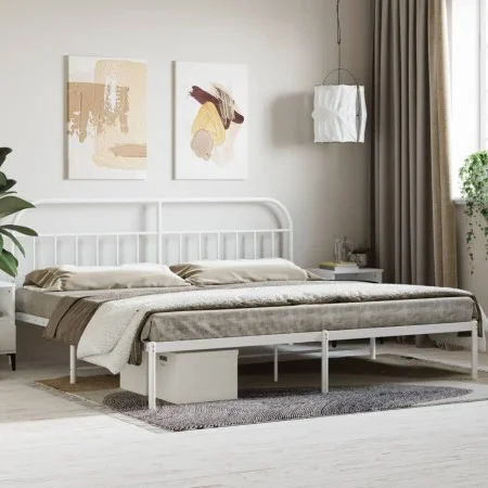 Metal bed frame with white headboard 193x203 cm by vidaXL, Beds and slatted bases - Ref: Foro24-353690, Price: 99,43 €, Disco...