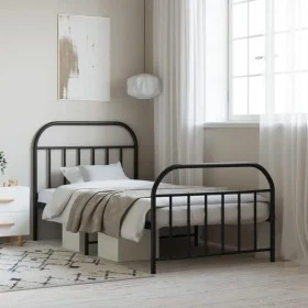 Bed frame with headboard and black metal footboard 100x200cm by vidaXL, Beds and slatted bases - Ref: Foro24-353648, Price: 7...