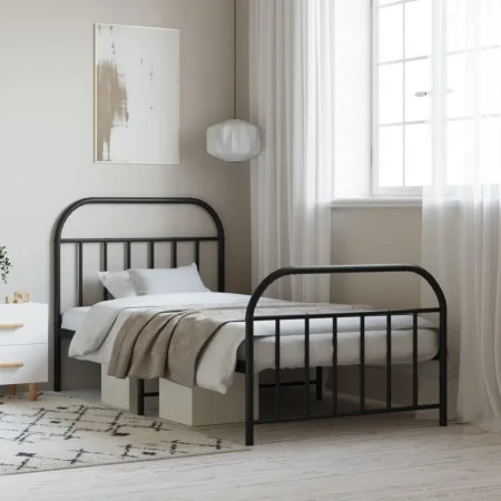 Bed frame with headboard and black metal footboard 100x200cm by vidaXL, Beds and slatted bases - Ref: Foro24-353648, Price: 7...