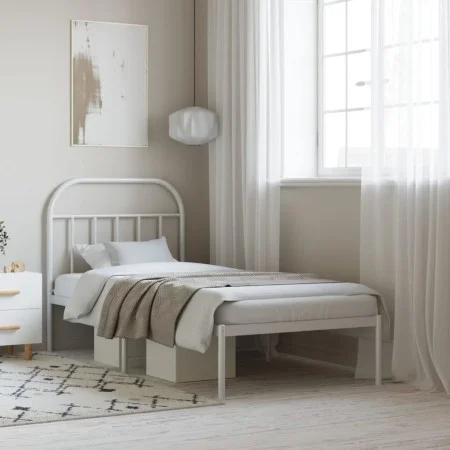 Metal bed frame with white headboard 80x200 cm by vidaXL, Beds and slatted bases - Ref: Foro24-353675, Price: 65,19 €, Discou...