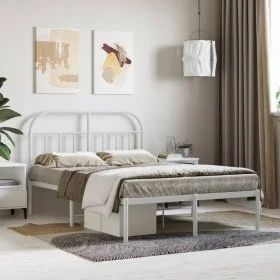 Metal bed frame with white headboard 135x190 cm by vidaXL, Beds and slatted bases - Ref: Foro24-353683, Price: 98,22 €, Disco...