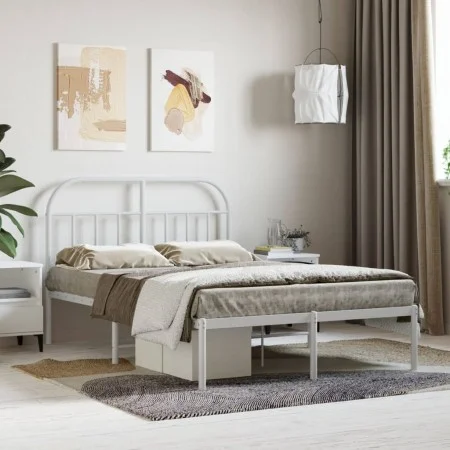 Metallbettgestell mit weißem Kopfteil 135x190 cm von vidaXL, Betten und Lattenroste - Ref: Foro24-353683, Preis: 98,16 €, Rab...