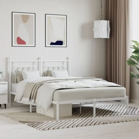 Metallbettgestell mit weißem Kopfteil 140x190 cm von vidaXL, Betten und Lattenroste - Ref: Foro24-353586, Preis: 111,77 €, Ra...