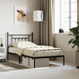 Bed frame with black metal headboard 100x190 cm by vidaXL, Beds and slatted bases - Ref: Foro24-353531, Price: 80,38 €, Disco...