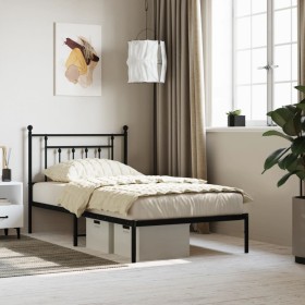 Estructura de cama con cabecero metal negro 100x190 cm de vidaXL, Camas y somieres - Ref: Foro24-353531, Precio: 81,71 €, Des...
