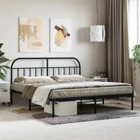 Bed frame with black metal headboard 183x213 cm by vidaXL, Beds and slatted bases - Ref: Foro24-353640, Price: 119,72 €, Disc...