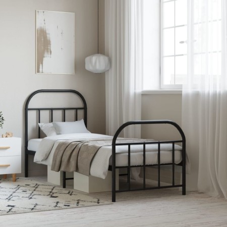 Estructura de cama con cabecero y estribo metal negro 75x190 cm de vidaXL, Camas y somieres - Ref: Foro24-353643, Precio: 81,...