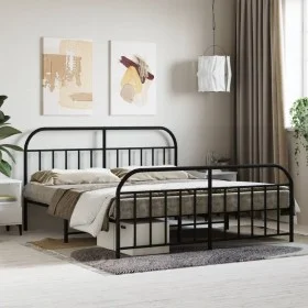 Black metal headboard and footboard bed frame 180x200 cm by vidaXL, Beds and slatted bases - Ref: Foro24-353657, Price: 153,4...