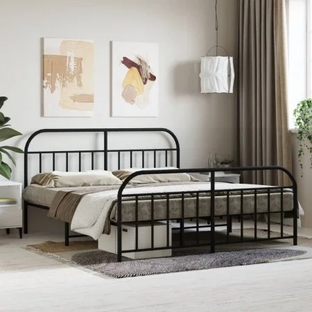 Estructura de cama cabecero y estribo metal negro 180x200 cm de vidaXL, Camas y somieres - Ref: Foro24-353657, Precio: 152,68...