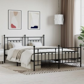 Black metal headboard and footboard bed frame 160x200 cm by vidaXL, Beds and slatted bases - Ref: Foro24-353558, Price: 147,0...