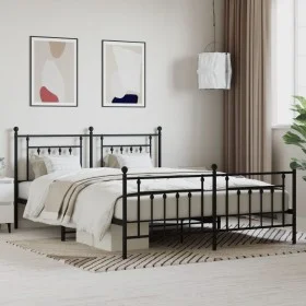 Black metal headboard and footboard bed frame 160x200 cm by vidaXL, Beds and slatted bases - Ref: Foro24-353558, Price: 142,7...