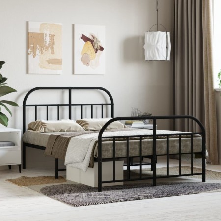 Estructura de cama con cabecero y pie metal negro 120x190 cm de vidaXL, Camas y somieres - Ref: Foro24-353650, Precio: 124,67...