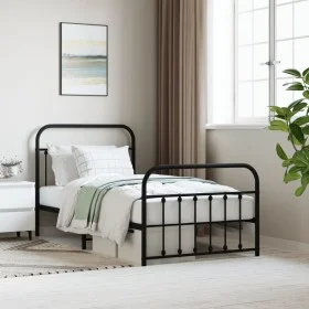 Estructura de cama con cabecero y estribo metal negro 100x190cm de vidaXL, Camas y somieres - Ref: Foro24-352590, Precio: 97,...