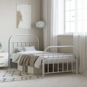White metal bed frame with headboard and footboard 100x190 cm by vidaXL, Beds and slatted bases - Ref: Foro24-353696, Price: ...