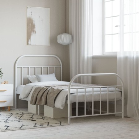 White metal bed frame with headboard and footboard 100x190 cm by vidaXL, Beds and slatted bases - Ref: Foro24-353696, Price: ...