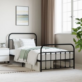 Estructura de cama con cabecero y estribo metal negro 107x203cm