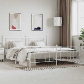 Estructura cama metal con cabecero y estribo blanco 200x200 cm de vidaXL, Camas y somieres - Ref: Foro24-353611, Precio: 149,...