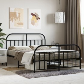 Black metal headboard and footboard bed frame 140x200 cm by vidaXL, Beds and slatted bases - Ref: Foro24-353654, Price: 128,0...