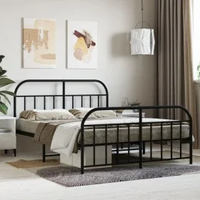 Black metal headboard and footboard bed frame 140x200 cm by vidaXL, Beds and slatted bases - Ref: Foro24-353654, Price: 125,8...