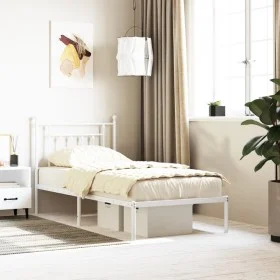 Metal bed frame with white headboard 90x190 cm by vidaXL, Beds and slatted bases - Ref: Foro24-353578, Price: 61,35 €, Discou...