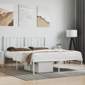 Metal bed frame with white headboard 150x200 cm by vidaXL, Beds and slatted bases - Ref: Foro24-352531, Price: 101,22 €, Disc...