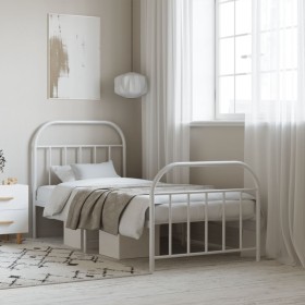 Estructura cama metal con cabecero y pie cama blanca 90x190 cm de vidaXL, Camas y somieres - Ref: Foro24-353694, Precio: 84,7...