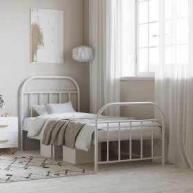 Estructura cama metal con cabecero y pie cama blanca 90x190 cm