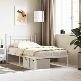 Metal bed frame with white headboard 107x203 cm by vidaXL, Beds and slatted bases - Ref: Foro24-353582, Price: 85,49 €, Disco...