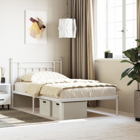Estructura de cama de metal con cabecero blanco 107x203 cm de vidaXL, Camas y somieres - Ref: Foro24-353582, Precio: 86,89 €,...