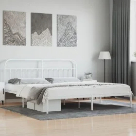 White metal bed frame with headboard 200x200 cm by vidaXL, Beds and slatted bases - Ref: Foro24-352634, Price: 129,30 €, Disc...