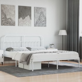 Bettgestell aus Metall mit weißem Kopfteil 180x200 cm von vidaXL, Betten und Lattenroste - Ref: Foro24-352631, Preis: 126,41 ...