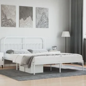 Metal bed frame with white headboard 180x200 cm by vidaXL, Beds and slatted bases - Ref: Foro24-352631, Price: 124,34 €, Disc...