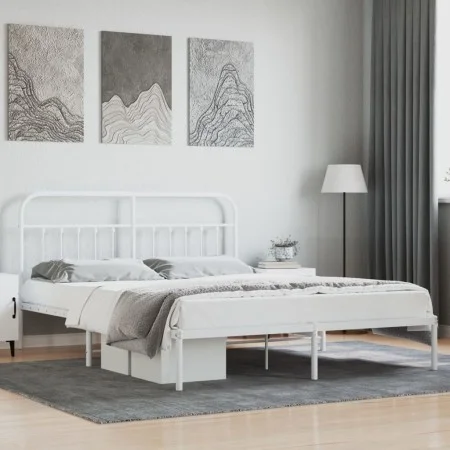 Metal bed frame with white headboard 183x213 cm by vidaXL, Beds and slatted bases - Ref: Foro24-352632, Price: 123,82 €, Disc...