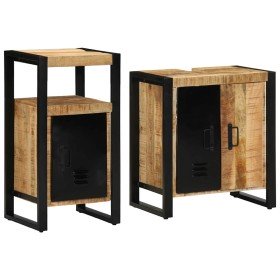 Juego de muebles de baño 2 pcs Madera de mango maciza y rugosa