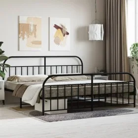 Black metal headboard and footboard bed frame 193x203cm by vidaXL, Beds and slatted bases - Ref: Foro24-353659, Price: 136,98...
