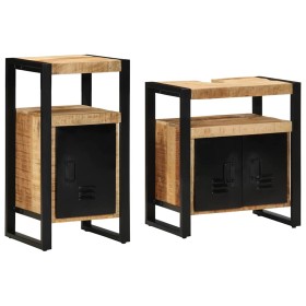 Juego de muebles de baño 2 pcs Madera de mango maciza y rugosa