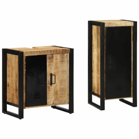 Juego de muebles de baño 2 pcs Marrón Madera de mango maciza