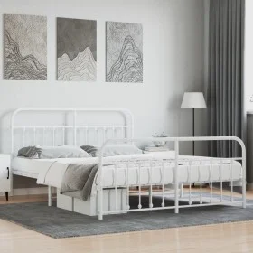 Metal bed frame with headboard and white footboard 180x200 cm by vidaXL, Beds and slatted bases - Ref: Foro24-352649, Price: ...