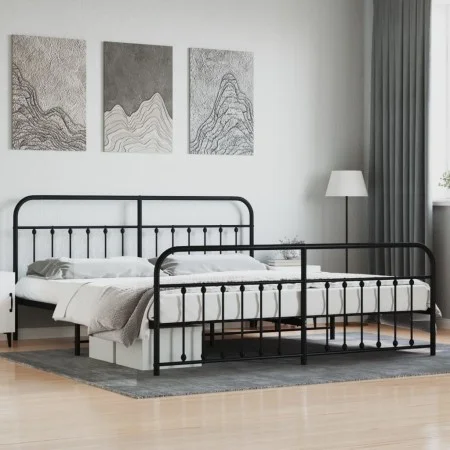 Black metal headboard and footboard bed frame 193x203cm by vidaXL, Beds and slatted bases - Ref: Foro24-352602, Price: 146,60...