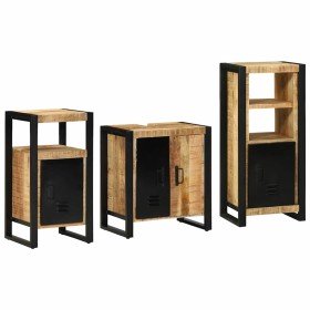 Juego de muebles de baño 3 pcs Marrón Madera de mango maciza Juego de muebles de baño 3 pcs Marrón Madera de mango maciza